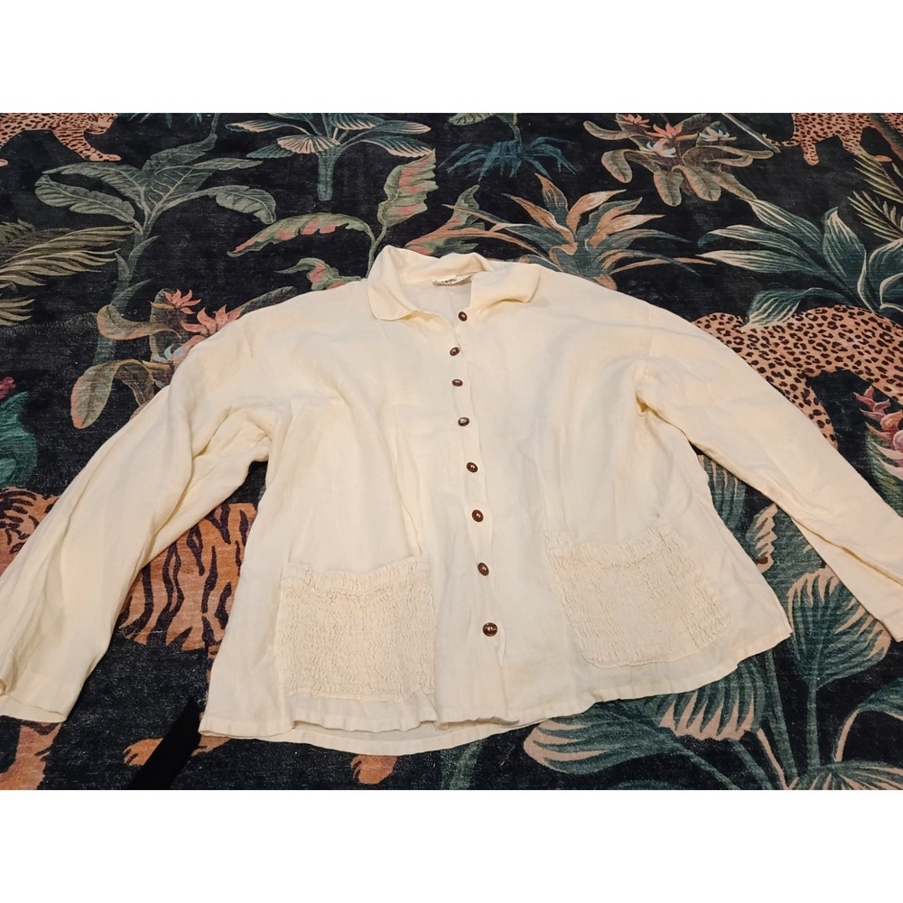 Vintage Kiko Comfortable Clothing 100% Linen Button Front Shirt Jacket One Size